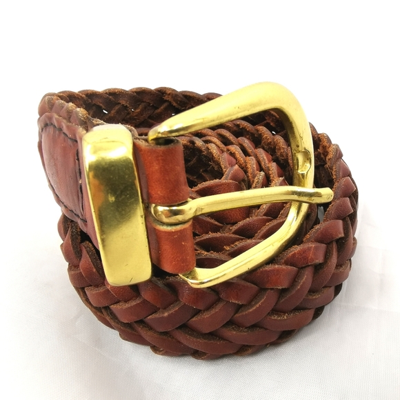*SOLD* Unisex 36 Brown Leather Braided Belt Gold - Picture 10 of 11